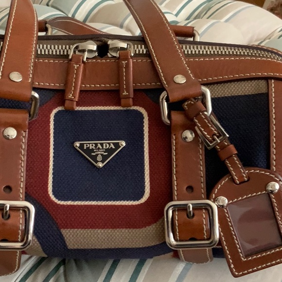 Vintage Prada bag limited edition. Plaid canvas with leather trim. - Picture 7 of 10